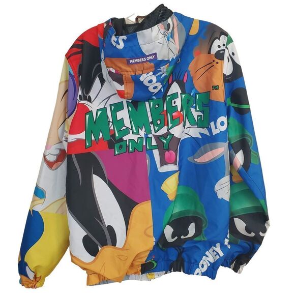 Members Only Mens size Small Looney Tune hooded Windbreaker Jacket Bugs Bunny - Picture 9 of 16
